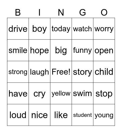 Bingo (B L1) Bingo Card