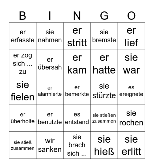 Verben im Präteritum Bingo Card