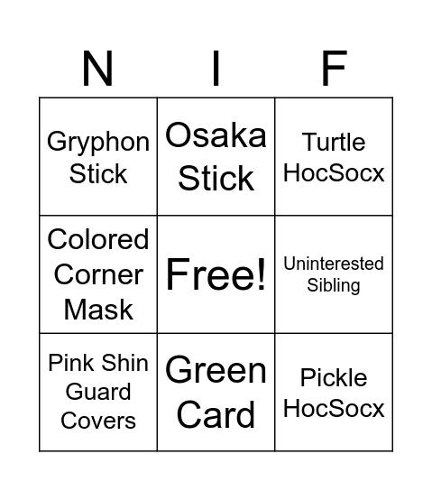 NIF Tournament Bingo Card
