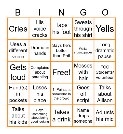 Logan’s Preaching Bingo Card