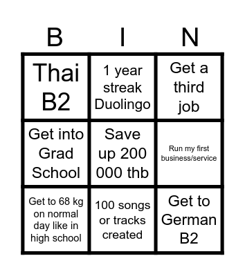 Goals 2026 Bingo Card