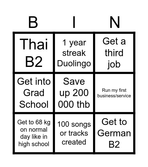 Goals 2026 Bingo Card