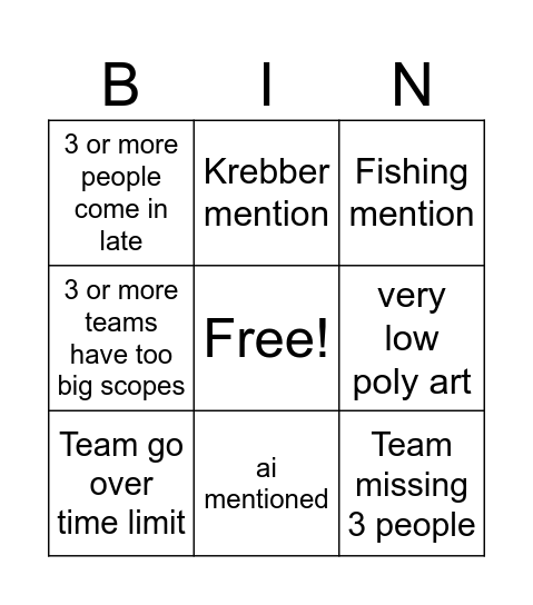 3D GAME PITCH Bingo Card