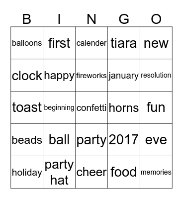Happy New Year 2017 Bingo Card