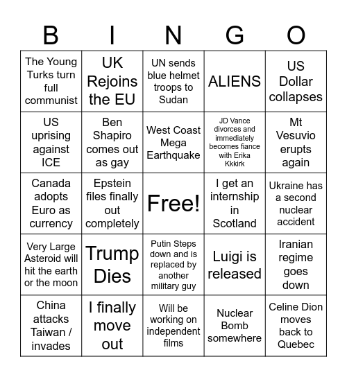 Soleil's Bingo Card 2026 Bingo Card