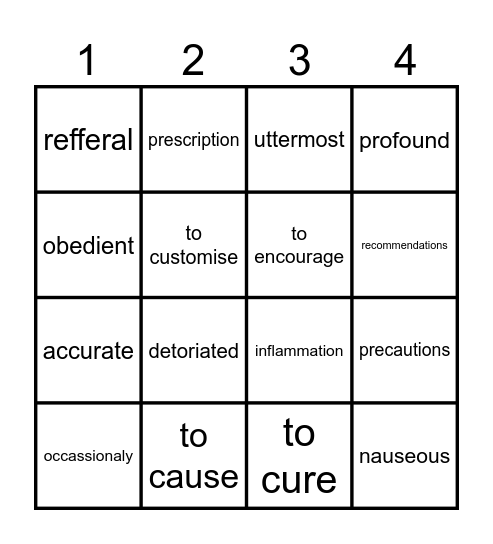 BBL Zorg - English Bingo Card