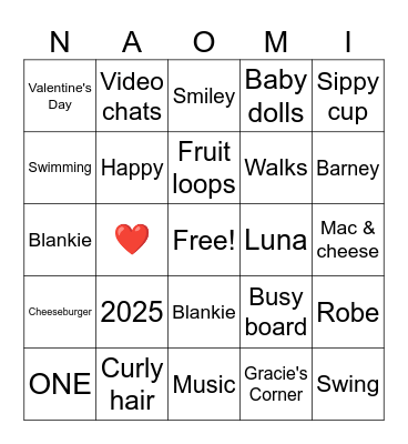 All About Naomi Bingo Card