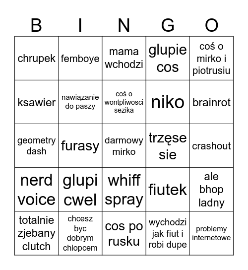 mirkosław Bingo Card