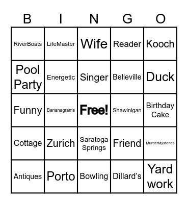 Margaret Bingo Card