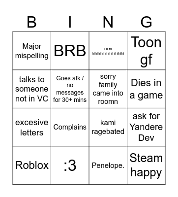 Untitled Bingo Card