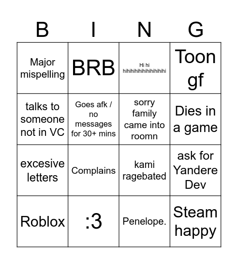 Untitled Bingo Card