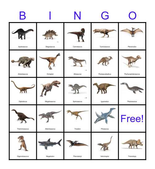Dinosaur Bingo Card