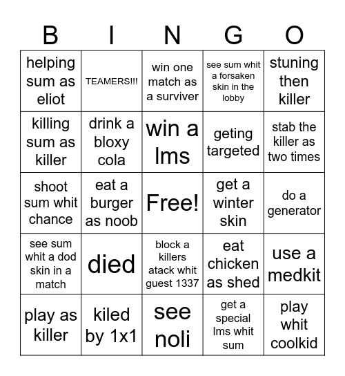 forsaken BINGO Card