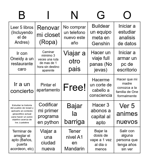 Daniel 2026 Bingo Card
