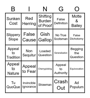 RRL Fallacy Bingo Card