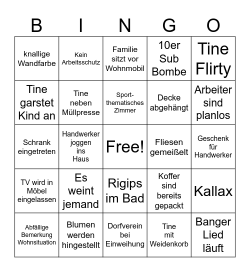Einsatz in 4 Wänden Bingo Card