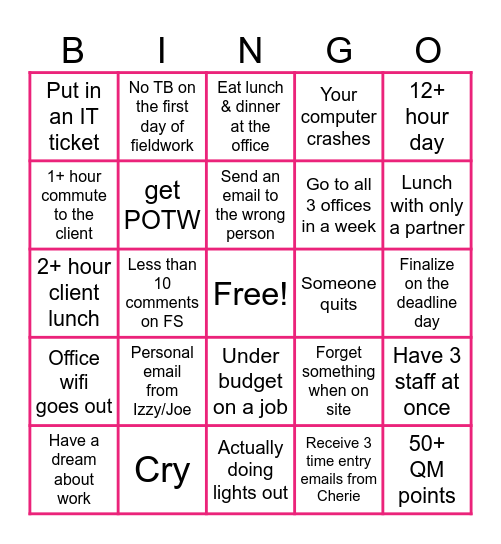 Busy Season Bingo Card