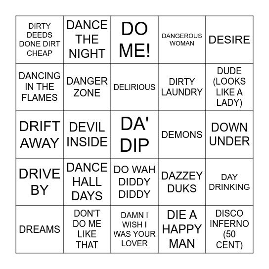 "D" Bingo Card