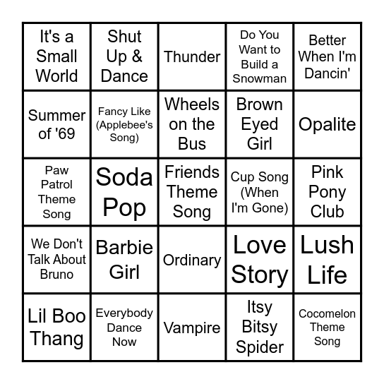 Music Bingo - Game 2 Bingo Card