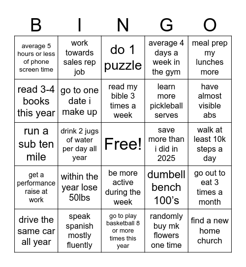 2026 bingo Card