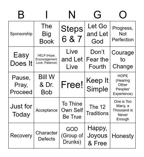 AA District9 Old Timers Bingo Card