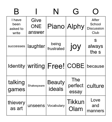 How does one say goodbye? Bingo Card