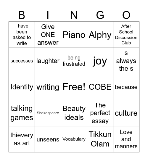 How does one say goodbye? Bingo Card