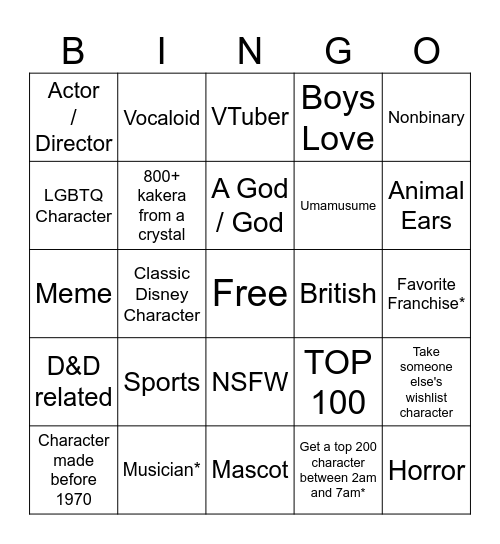 Mudae Bingo Card