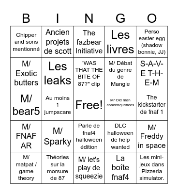 Feldup FNAF Bingo Card