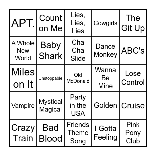 Music Bingo - Game 4 Bingo Card