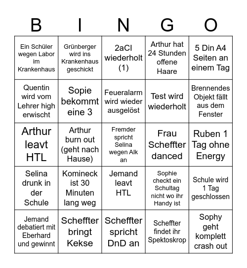 HTL BINGO Card