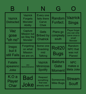 Vazrik DnD Bingo Card