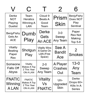 VCT 2026 Bingo Card