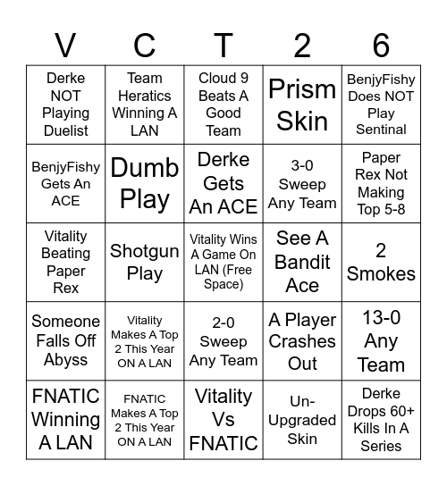 VCT 2026 Bingo Card