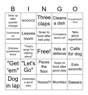 Spectator football Bingo Card