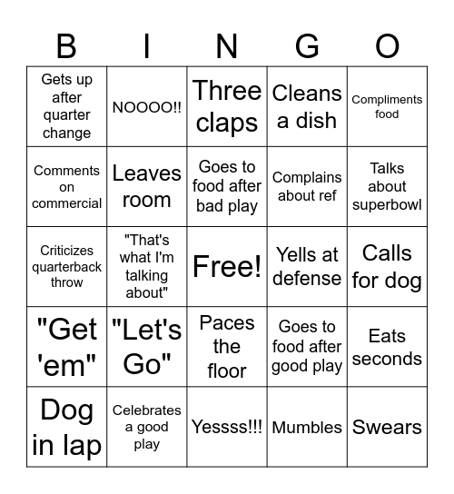 Spectator football Bingo Card
