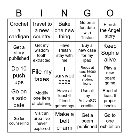 2026 Goals Bingo Card