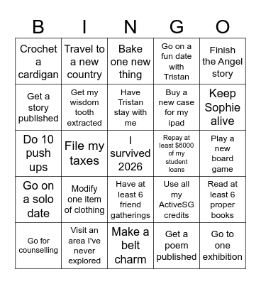 2026 Goals Bingo Card