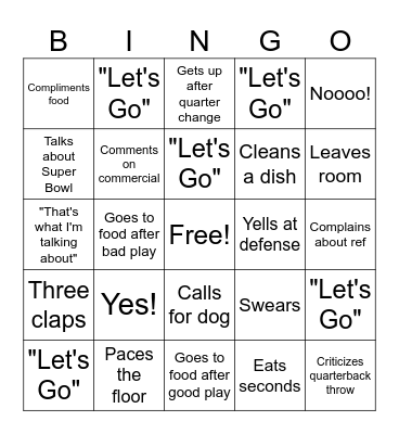 Spectator football Bingo Card