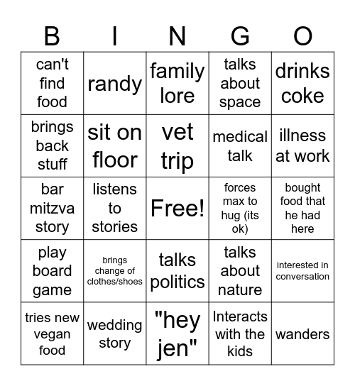 grand pie visit Bingo Card