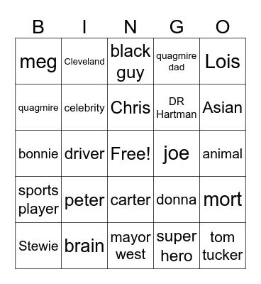 family guy characters Bingo Card