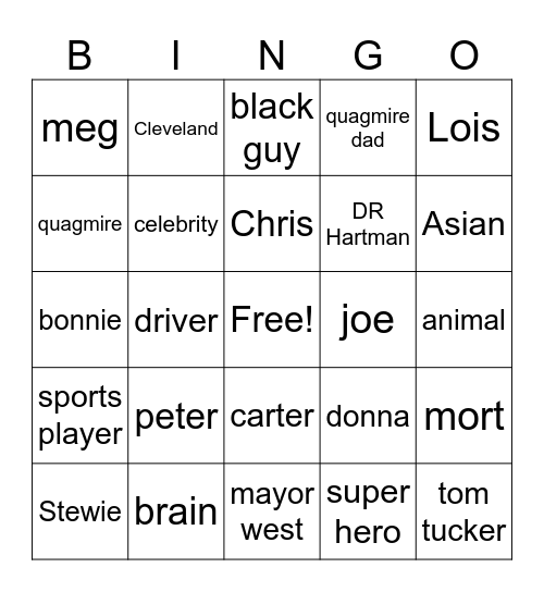 family guy characters Bingo Card