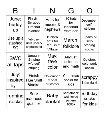 Knitting Bingo 2026 Bingo Card