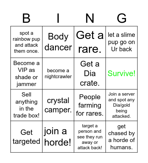 *KAJIU PARADISE * Bingo Card