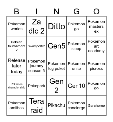 Pokemon Bingo Card