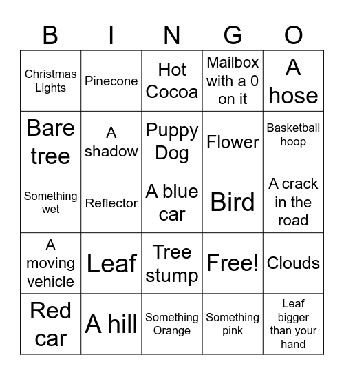 Sunday Walk Bingo Card