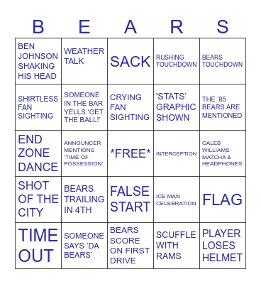 BEARS VS RAMS Bingo Card