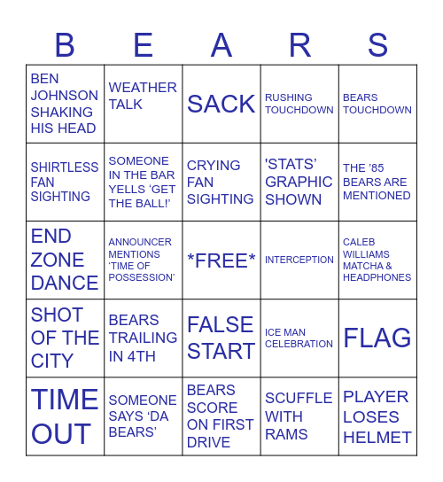 BEARS VS RAMS Bingo Card