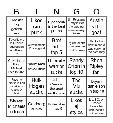 Are you a wrestling npc? Bingo Card