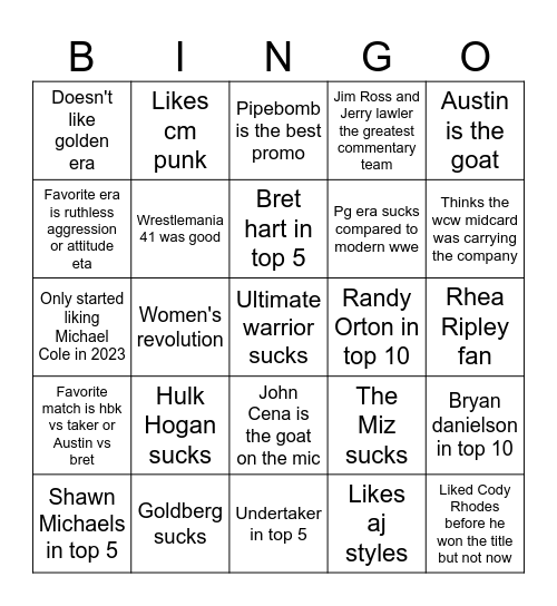 Are you a wrestling npc? Bingo Card